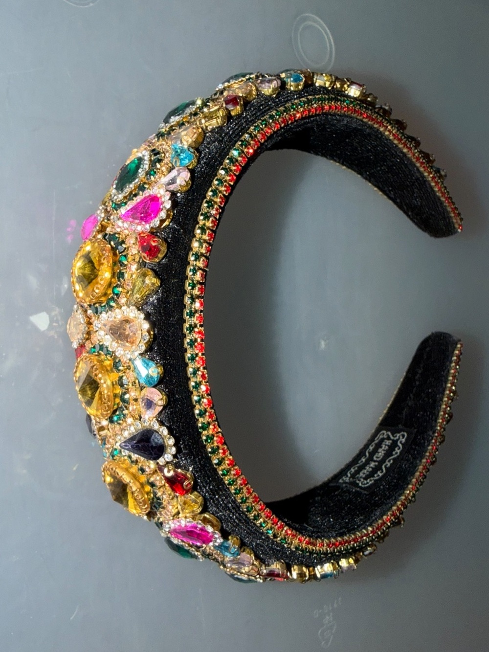 Handmade Fabulous Glass Rhinestone Bling Headband Black Velvet Runway Piece - Picture 2 of 6